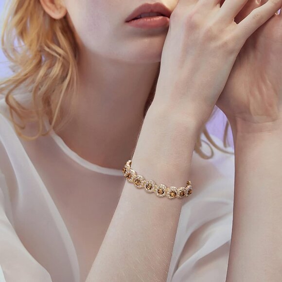 Women's Crystal Rhinestone Beaded Stretch Bangle Bracelet Bridal Jewelry - Picture 2 of 5